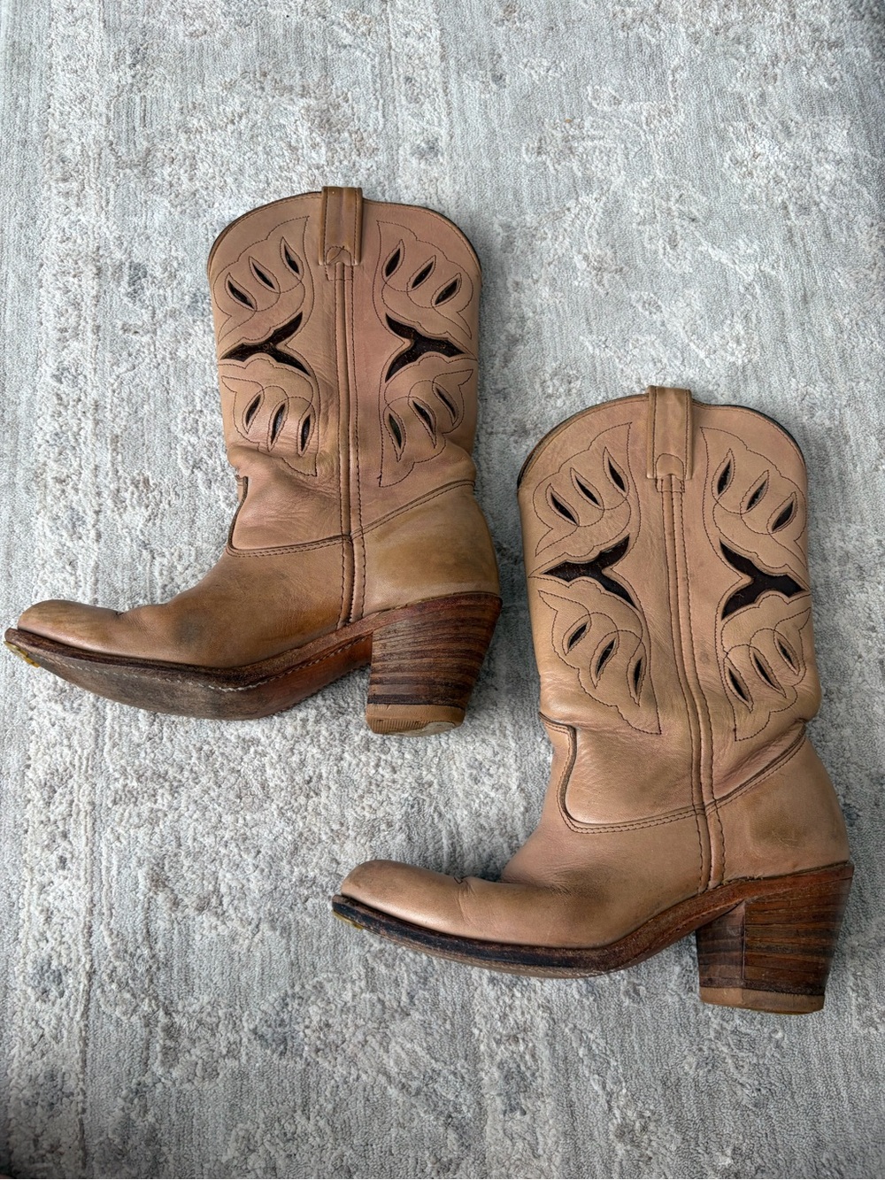 Double H Womens Western Cowgirl Boot Heel Tan Leather Style 5154 Sz 8.5 Distress